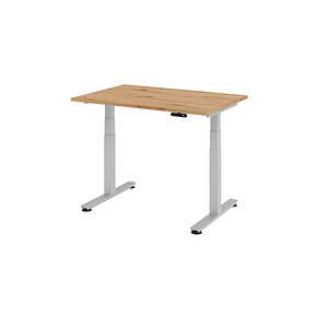 4032062189160 - HAMMERBACHER XDSM12 elektrisch höhenverstellbarer Schreibtisch asteiche rechteckig T-Fuß-Gestell silber 1200 x 800 cm