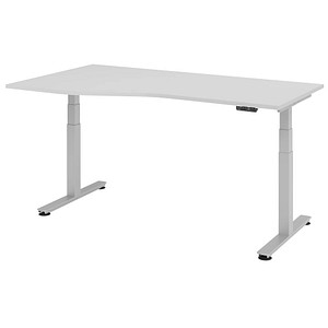 4032062150979 - HAMMERBACHER VXDSM18 elektrisch höhenverstellbarer Schreibtisch lichtgrau Trapezform T-Fuß-Gestell silber 1800 x 1000 cm