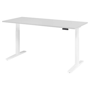 4032062190968 - HAMMERBACHER XMKA19 elektrisch höhenverstellbarer Schreibtisch lichtgrau rechteckig C-Fuß-Gestell weiß 1800 x 800 cm