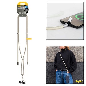 Aqiila® LANYARD Handykette Ladekabel sand, Kabellänge: 0,3 - 1,5 m, 60 Watt
