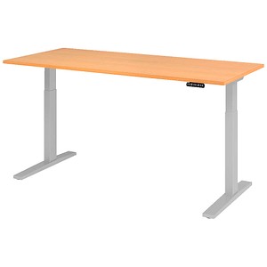 HAMMERBACHER XMKA19 elektrisch höhenverstellbarer Schreibtisch buche rechteckig, C-Fuß-Gestell silber 180,0 x 80,0 cm