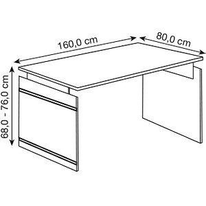 4044917429383 - Schreibtisch 1144181 manuell höhenverstellbar 68-76cm (H) 160cmx80cm (BxT) rechteckig weiß weiß mit alusilbernen Applika 4044917429383 - Schreibtisch 1144181 manuell höhenverstellbar 68-76cm (H) 160cmx80cm (BxT) rechteckig weiß weiß mit alusilbernen Applika