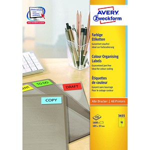 4004182034552 - AVERY Zweckform Laser Etiketten 3455 Selbsthaftend DIN A4 Gelb 105 x 37 mm 100 Blatt à 16 Etiketten 4004182034552 - AVERY Zweckform Laser Etiketten 3455 Selbsthaftend DIN A4 Gelb 105 x 37 mm 100 Blatt à 16 Etiketten