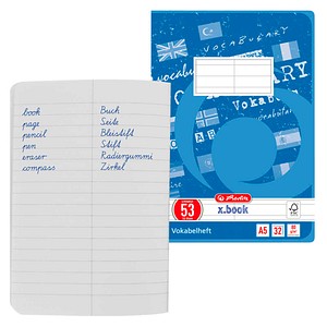 herlitz Vokabelheft Lineatur 53 liniert DIN A5 ohne Rand, 32 Blatt, 1 St.