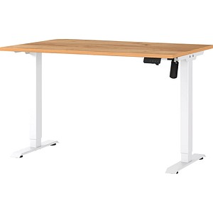 4005949802247 - GERMANIA Boras höhenverstellbarer Schreibtisch navarra-eiche rechteckig T-Fuß-Gestell weiß 1200 x 800 cm