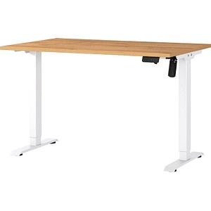 GERMANIA Boras höhenverstellbarer Schreibtisch grandson-eiche rechteckig, T-Fuß-Gestell weiß 120,0 x 80,0 cm
