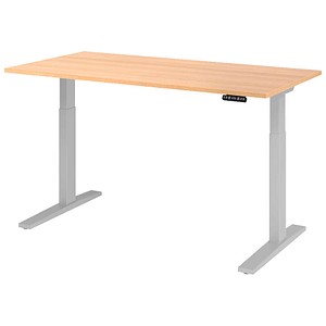 HAMMERBACHER XMKA16 elektrisch höhenverstellbarer Schreibtisch eiche rechteckig, C-Fuß-Gestell silber 160,0 x 80,0 cm