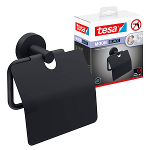 4063565260490 - Moon black Toilettenpapierhalter mit Deckel matt schwarz - WC-Rollenhalter zur Wandbefestigung ohne Bohren inkl Klebelösung - 53 mm x 140 mm x 128