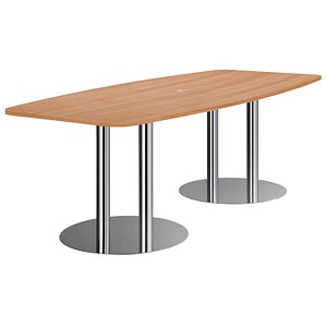 4032062150023 - HAMMERBACHER Konferenztisch KT22S nussbaum Tonnenform Rundrohr chrom 2200 x 830 - 1030 x 745 cm