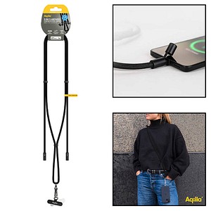 Aqiila® LANYARD Handykette Ladekabel schwarz, Kabellänge: 0,3 - 1,5 m, 30 Watt