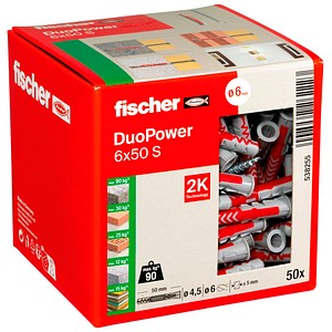 4048962262223 - Duopower 6 x 50 s universaldübel mit sicherheitsschraube 2-KOMPONENTEN-DÜBEL kunststoffdübel zur befestigung in beton - Fischer
