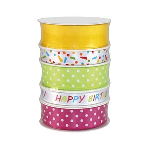 4009236147431 - Geschenkband Geburtstag 9510515-011 Happy-Birthday-Schriftzug & Konfetti 2x mit Punkten 15mm 25mm x 3m sortiert 400923614743 5 Rolle 4009236147431 - Geschenkband Geburtstag 9510515-011 Happy-Birthday-Schriftzug & Konfetti 2x mit Punkten 15mm 25mm x 3m sortiert 400923614743 5 Rolle