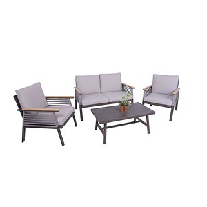 4041908137623 - Loungegruppe DENIA hellgrau braun Metall 4-teilig 4041908137623 Garden Pleasure