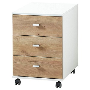 4005949415171 - Rollcontainer Lioni ideal für das Homeoffice aus Holz 3 Schübe Steggriffe B 400 x T 490 x H 570 weiß Eiche-Navarra