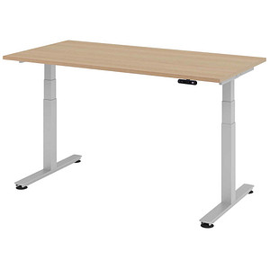 4032062163733 - Schreibtisch ULM elektrisch höhenverstellbar Rechteck T-Fuß B 1600 x T 800 x H 625-1275 mm Eiche weißalu + Memoryschalter