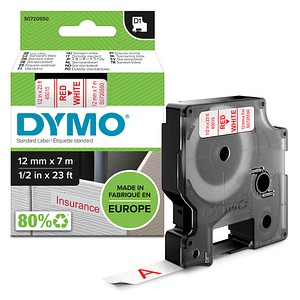 DYMO Schriftband D1 45015 S0720550, 12 mm rot auf weiß