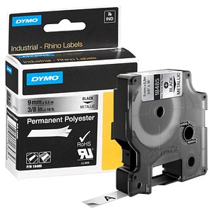 0071701184856 - Rhino Schriftband 18485 9mm x 55m schwarz metallisiert laminiert stark selbstklebend 0071701184856 Dymo