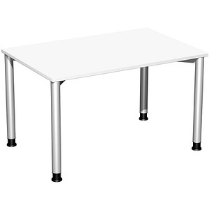 4038933482934 - Flex höhenverstellbarer Schreibtisch weiß silber rechteckig 4-Fuß-Gestell silber 1200 x 800 cm