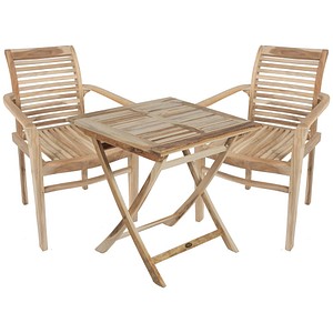 4041908121400 - 3tlg Teak Tischgruppe Gartenmöbel Gartentisch Stuhl Garten Stapelstuhl Tisch