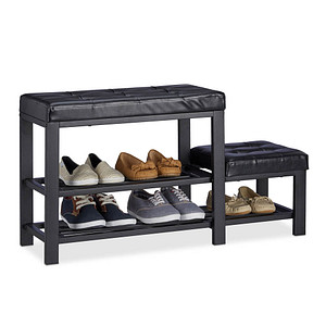 4052025948214 - Schuhbank mit Hocker gemütliche Sitzpolster Schuhablage 2 Ebenen Kinder hbt 50 x 905 x 305 cm schwarz - Relaxdays