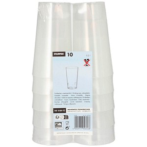 4002911956533 - Mehrweg Trinkbecher Kunststoff transluzent Unzerbrechliche Becher mit praktischer Stapelkante und Füllstrich 1 Packung = 10 Stück Füllmenge 02 l