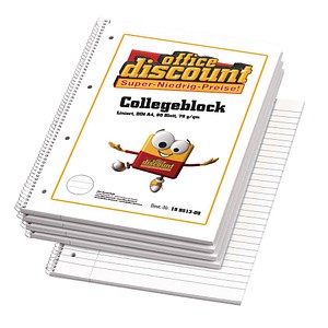 office discount Collegeblöcke liniert DIN A4 Innenrand, 5 Blöcke