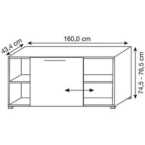 4050211398515 - Sideboard mit Schiebefront TEQSTYLE 2 Einlegeböden B 1600 x T 434 x H 745 mm weiß weiß