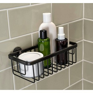 4063565111457 - Aluxx black Duschablage zur Wandmontage ohne Bohren schwarz matt - einstöckig und extra tief - für Bäder im Industrial Style und moderne Badezimmer