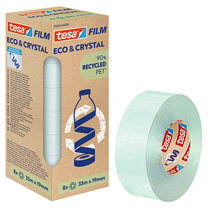 4063565252457 - tesafilm eco & crystal Klebeband - transparenter Klebefilm aus wiederverwertetem PET-Material - reißfest mit starker Klebkraft - 8 Rollen á 33 m x