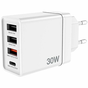 0023942497011 - 49701 Ladegeräte -Universal- USB Wall Charger 30W 1xUSB-C PD 3xUSB-A weiß    49701 49701 0023942497011