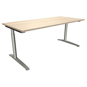 4260267323434 - fm fastline höhenverstellbarer Schreibtisch akazie rechteckig C-Fuß-Gestell Rundrohr silber 1800 x 800 cm