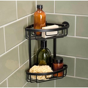 4063565111464 - Aluxx black zweistöckige Eck-Duschablage zur Wandmontage ohne Bohren schwarz matt - für Bäder im Industrial Style und moderne Badezimmer - mit 4063565111464 - Aluxx black zweistöckige Eck-Duschablage zur Wandmontage ohne Bohren schwarz matt - für Bäder im Industrial Style und moderne Badezimmer - mit