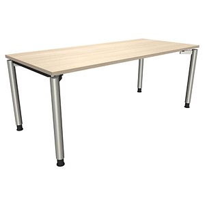 4260267324912 - fm Sidney höhenverstellbarer Schreibtisch akazie rechteckig 4-Fuß-Gestell Rundrohr silber 1800 x 800 cm