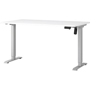 4005949802582 - GERMANIA Boras höhenverstellbarer Schreibtisch weiß rechteckig T-Fuß-Gestell silber 1400 x 800 cm