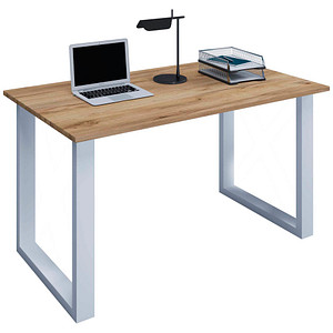4051814433047 - Holz Schreibtisch Computertisch Lona U Alu Silber (Farbe Honig-Eiche Ausführung H 76 x B 140 x T 80 cm)