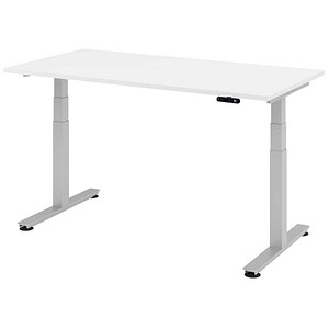 HAMMERBACHER XDSM16 elektrisch höhenverstellbarer Schreibtisch weiß rechteckig, T-Fuß-Gestell silber 160,0 x 80,0 cm