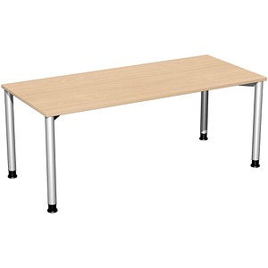 4038933478975 - Flex höhenverstellbarer Schreibtisch buche silber rechteckig 4-Fuß-Gestell silber 1800 x 800 cm