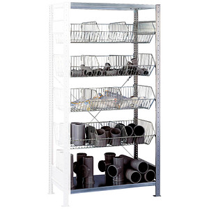 4004514208989 - SCHULTE Drahtgitterkorb-Steckregal verzinkt BxT 1000 x 500 mm mit 4 Körben Anbauregal Höhe 2000 mm 4004514208989 - SCHULTE Drahtgitterkorb-Steckregal verzinkt BxT 1000 x 500 mm mit 4 Körben Anbauregal Höhe 2000 mm