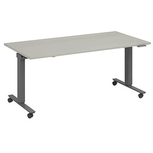 4260672334940 - fm Slimfit elektrisch höhenverstellbarer Schreibtisch lichtgrau anthrazit metallic rechteckig T-Fuß-Gestell mit Rollen grau 1800 x 700 cm