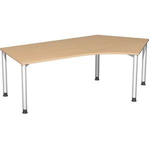 4038933416021 - Flex höhenverstellbarer Schreibtisch buche silber L-Form 4-Fuß-Gestell silber 2166 x 1130 cm