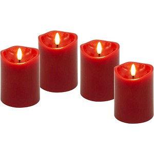 4040849777493 - GOOBAY 77749 - LED Echtwachskerze 4er Set rot warmweiß mit Timer 10x75 cm