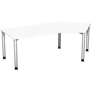 4038933482989 - Flex höhenverstellbarer Schreibtisch weiß silber L-Form 4-Fuß-Gestell silber 2166 x 1130 cm