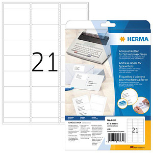 4008705044318 - HERMA Adressetiketten für Schreibmaschinen A4 67x38 mm Papier matt Ecken rund 420 St - Weiß - Papier - Matte - Deutschland - 67 cm - 38 cm 4008705044318 - HERMA Adressetiketten für Schreibmaschinen A4 67x38 mm Papier matt Ecken rund 420 St - Weiß - Papier - Matte - Deutschland - 67 cm - 38 cm