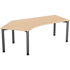 4038933415956 - Flex höhenverstellbarer Schreibtisch buche anthrazit L-Form 4-Fuß-Gestell grau 2166 x 1130 cm