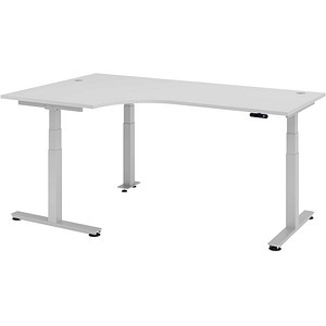 HAMMERBACHER VXDSM82 elektrisch höhenverstellbarer Schreibtisch lichtgrau L-Form, T-Fuß-Gestell silber 200,0 x 120,0 cm