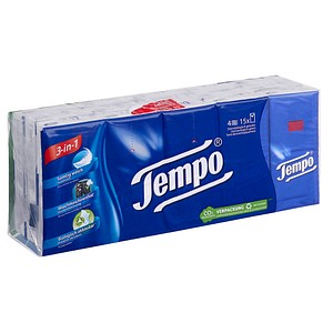 7322540786514 - Taschentücher Tempo® Original 4-lagig dermatologisch getestet waschmaschinenfest biologisch abbaubar Zellstoff weiß 15 Päckchen á 10 Tücher