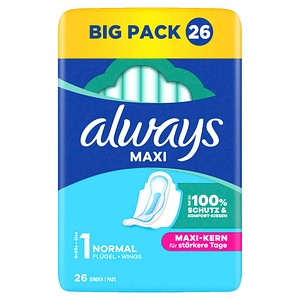 always Binden Maxi Normal mit Flügeln für leichte bis mittlere Tage, 26 St.