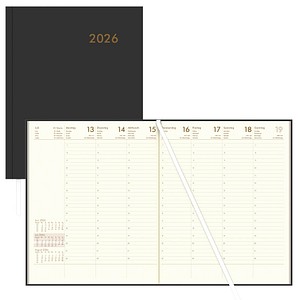 4069095001046 - Wochenbuch anthrazit 2026 - Bürokalender 21x265 cm - 1 Woche auf 2 Seiten - mit Eckperforation und Fadensiegelung - Notizbuch - 728-0021