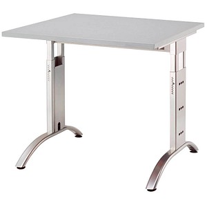 4032062007389 - HAMMERBACHER Savona höhenverstellbarer Schreibtisch lichtgrau quadratisch C-Fuß-Gestell silber 800 x 800 cm 4032062007389 - HAMMERBACHER Savona höhenverstellbarer Schreibtisch lichtgrau quadratisch C-Fuß-Gestell silber 800 x 800 cm