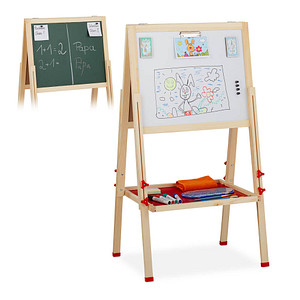 4052025272395 - Relaxdays - Standtafel Kinder Whiteboard und Kreidetafel höhenverstellbar Aufsteller Holz 102-135 x 55 x 52 cm natur